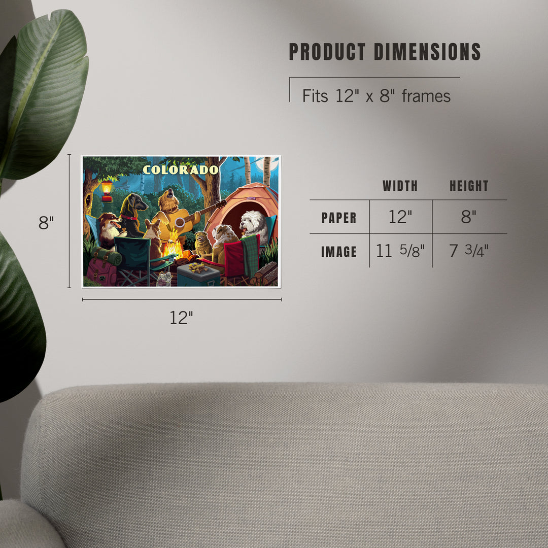 Colorado, Painterly, Pack Life, Dogs Around Campfire, Art & Giclee Prints Art Lantern Press 