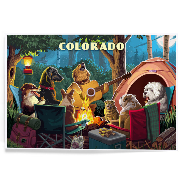 Colorado, Painterly, Pack Life, Dogs Around Campfire, Art & Giclee Prints Art Lantern Press 