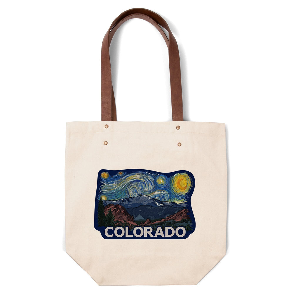 Colorado, Pikes Peak, Starry Night, Contour, Lantern Press Artwork, Accessory Go Bag Totes Lantern Press 