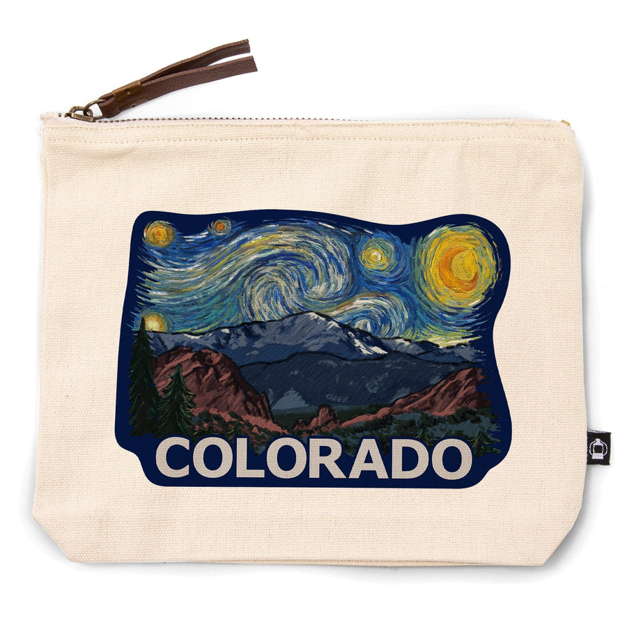 Colorado, Pikes Peak, Starry Night, Contour, Lantern Press Artwork, Accessory Go Bag Totes Lantern Press 