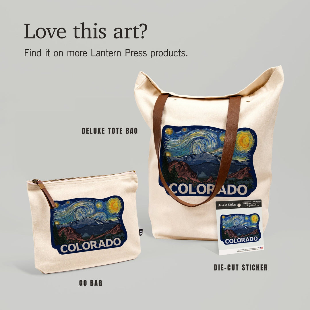 Colorado, Pikes Peak, Starry Night, Contour, Lantern Press Artwork, Vinyl Sticker - Lantern Press