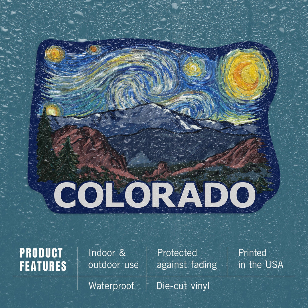 Colorado, Pikes Peak, Starry Night, Contour, Lantern Press Artwork, Vinyl Sticker - Lantern Press