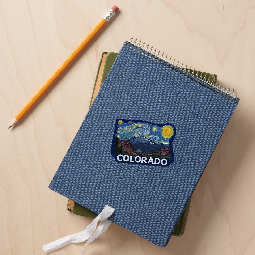 Colorado, Pikes Peak, Starry Night, Contour, Lantern Press Artwork, Vinyl Sticker - Lantern Press