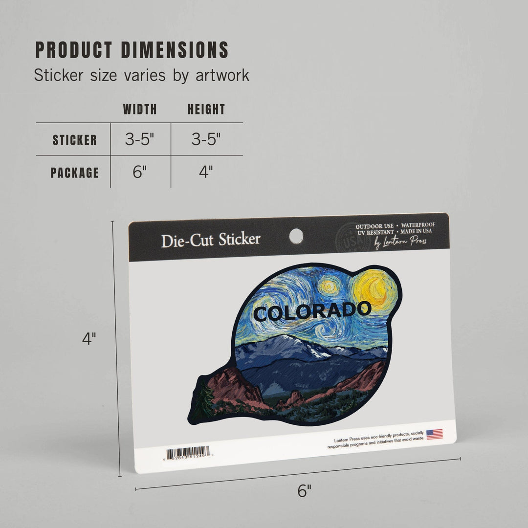 Colorado, Pikes Peak, Starry Night, Contour, Vinyl Sticker Sticker Lantern Press 