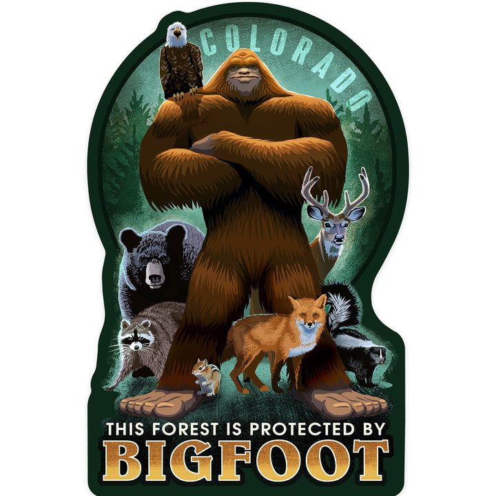Colorado, Respect Our Wildlife, Bigfoot, Contour, Lantern Press Artwork, Vinyl Sticker Sticker Lantern Press 