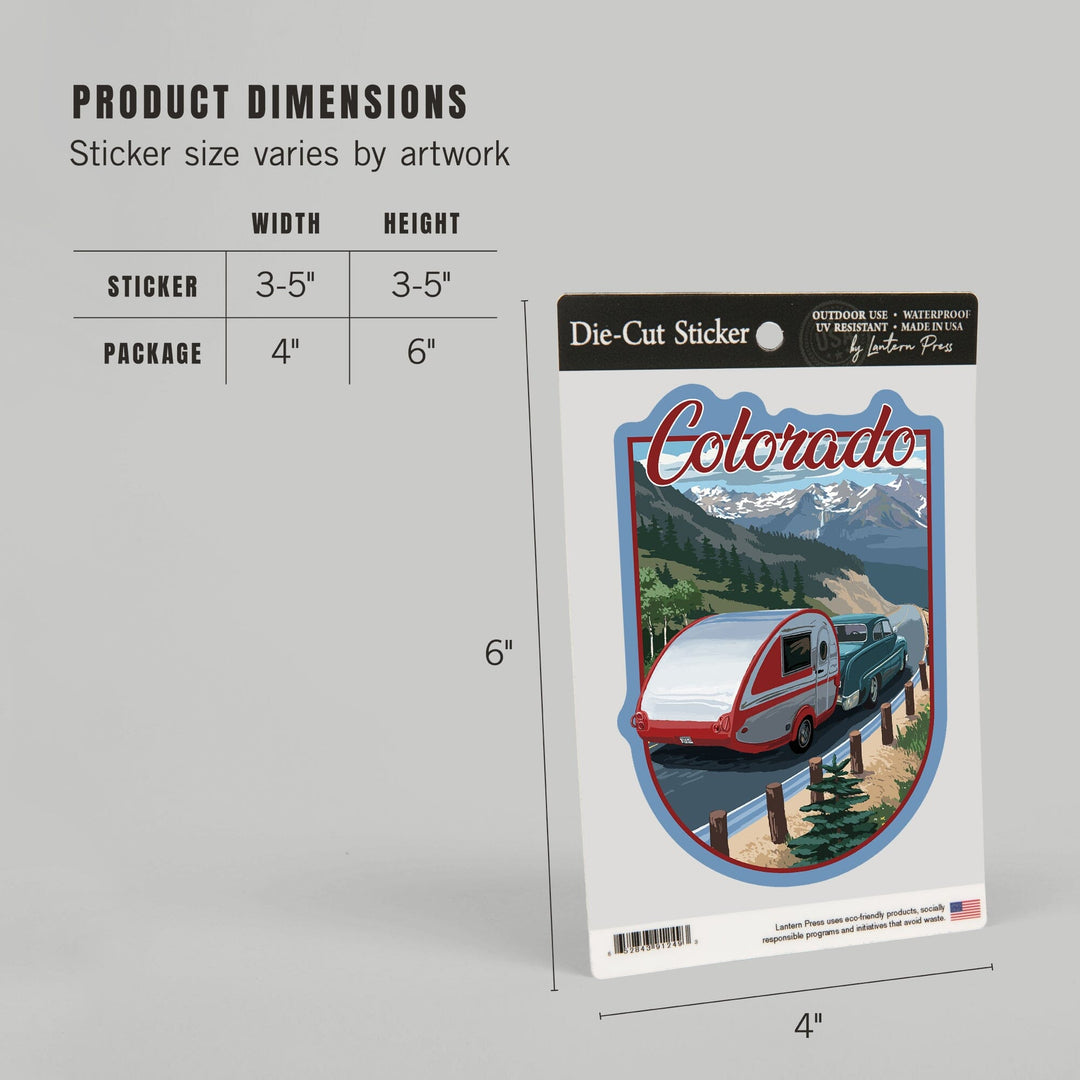 Colorado, Retro Camper, Contour, Vinyl Sticker - Lantern Press
