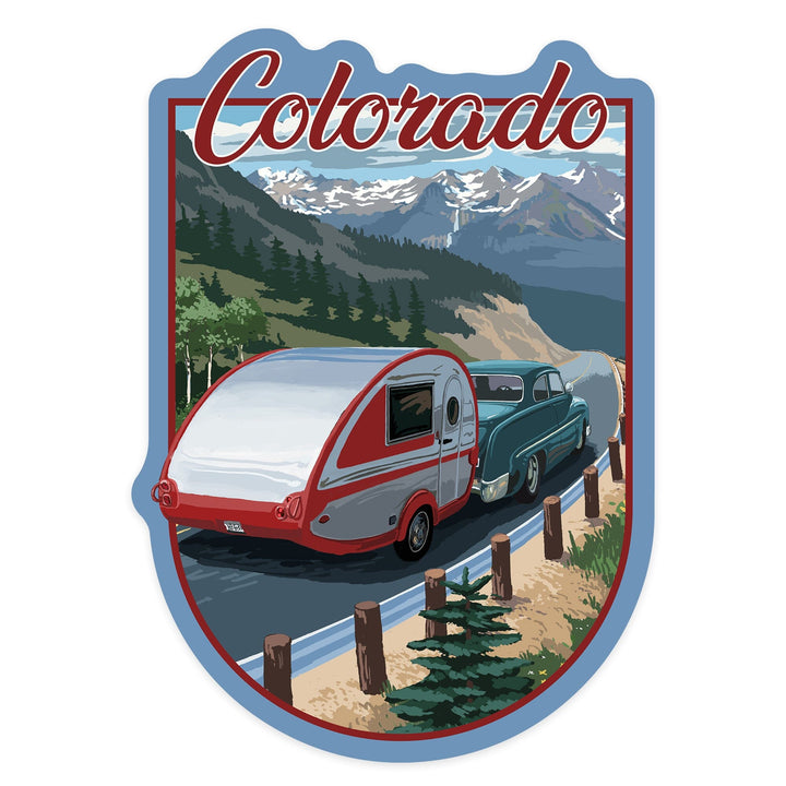 Colorado, Retro Camper, Contour, Vinyl Sticker - Lantern Press