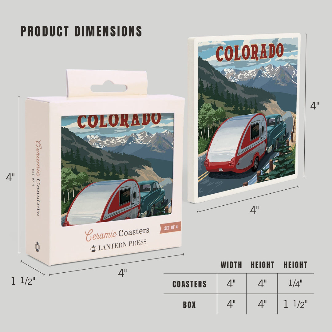 Colorado, Retro Camper, Lantern Press Artwork, Coaster Set - Lantern Press