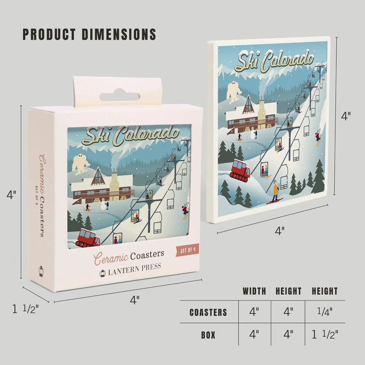 Colorado, Retro Ski Resort, Coasters Coasters Lantern Press 