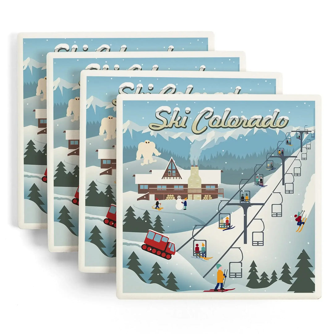 Colorado, Retro Ski Resort, Coasters Coasters Lantern Press 