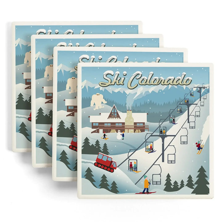 Colorado, Retro Ski Resort, Coasters Coasters Lantern Press 