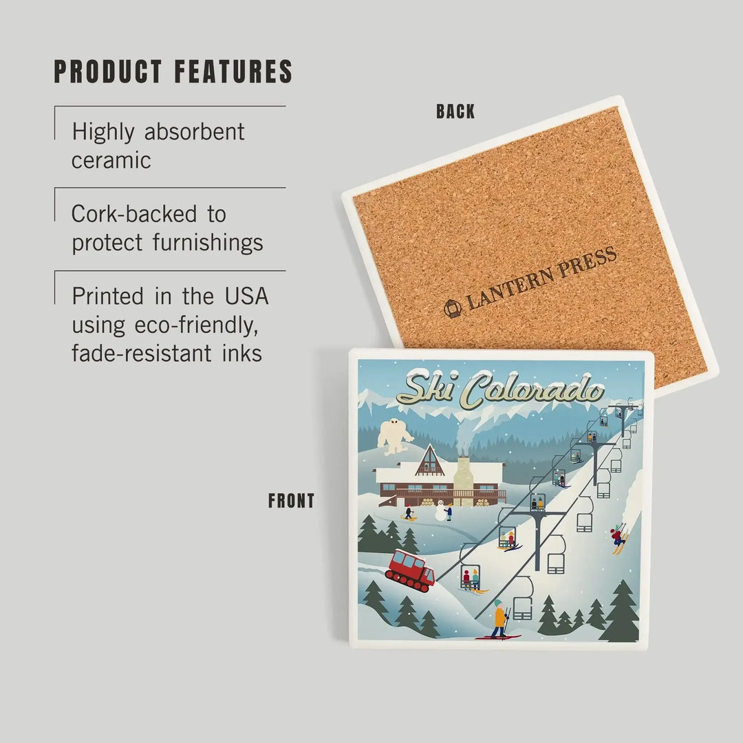 Colorado, Retro Ski Resort, Coasters Coasters Lantern Press 