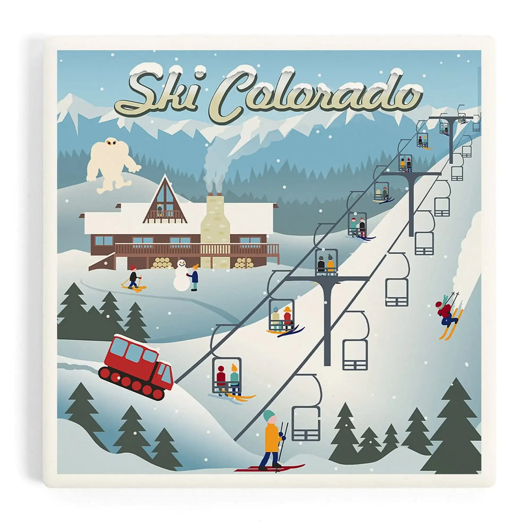 Colorado, Retro Ski Resort, Coasters Coasters Lantern Press 