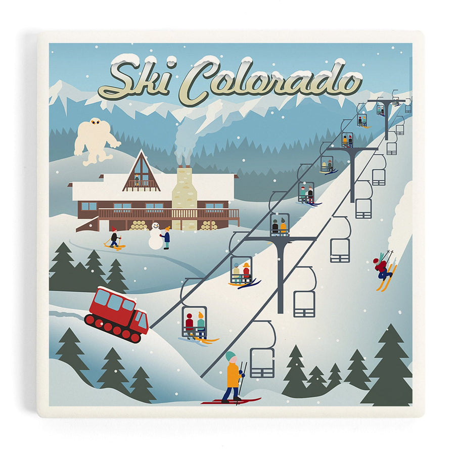 Colorado, Retro Ski Resort, Coasters Coasters Lantern Press 