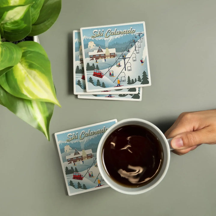 Colorado, Retro Ski Resort, Coasters Coasters Lantern Press 