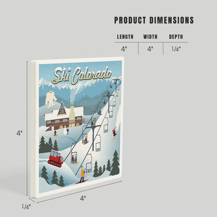 Colorado, Retro Ski Resort, Coasters Coasters Lantern Press 