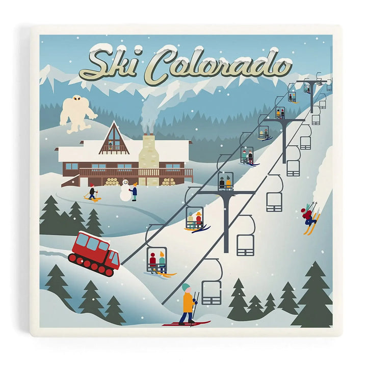 Colorado, Retro Ski Resort, Coasters Coasters Lantern Press Coaster 