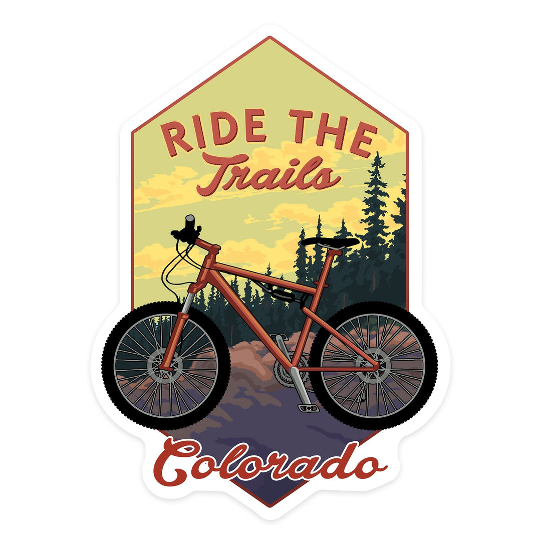 Colorado, Ride the Trails, Mountain Bike, Contour, Vinyl Sticker Sticker Lantern Press 