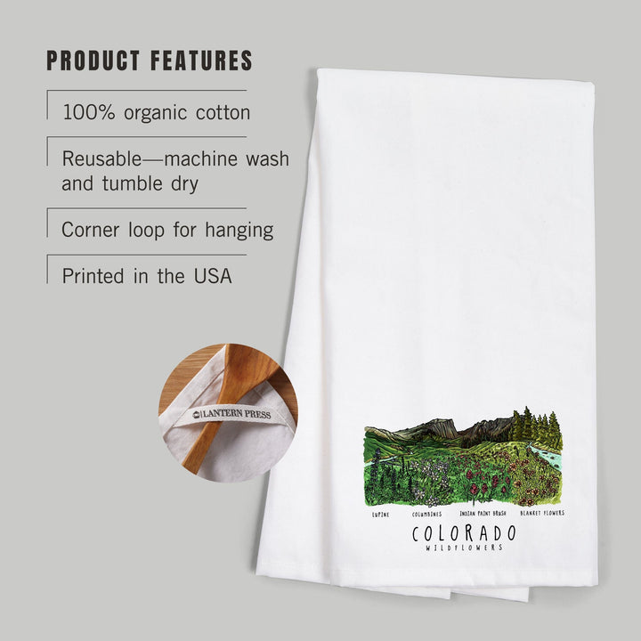 Colorado, Rockies Wildflowers, Organic Cotton Kitchen Tea Towels Kitchen Lantern Press 