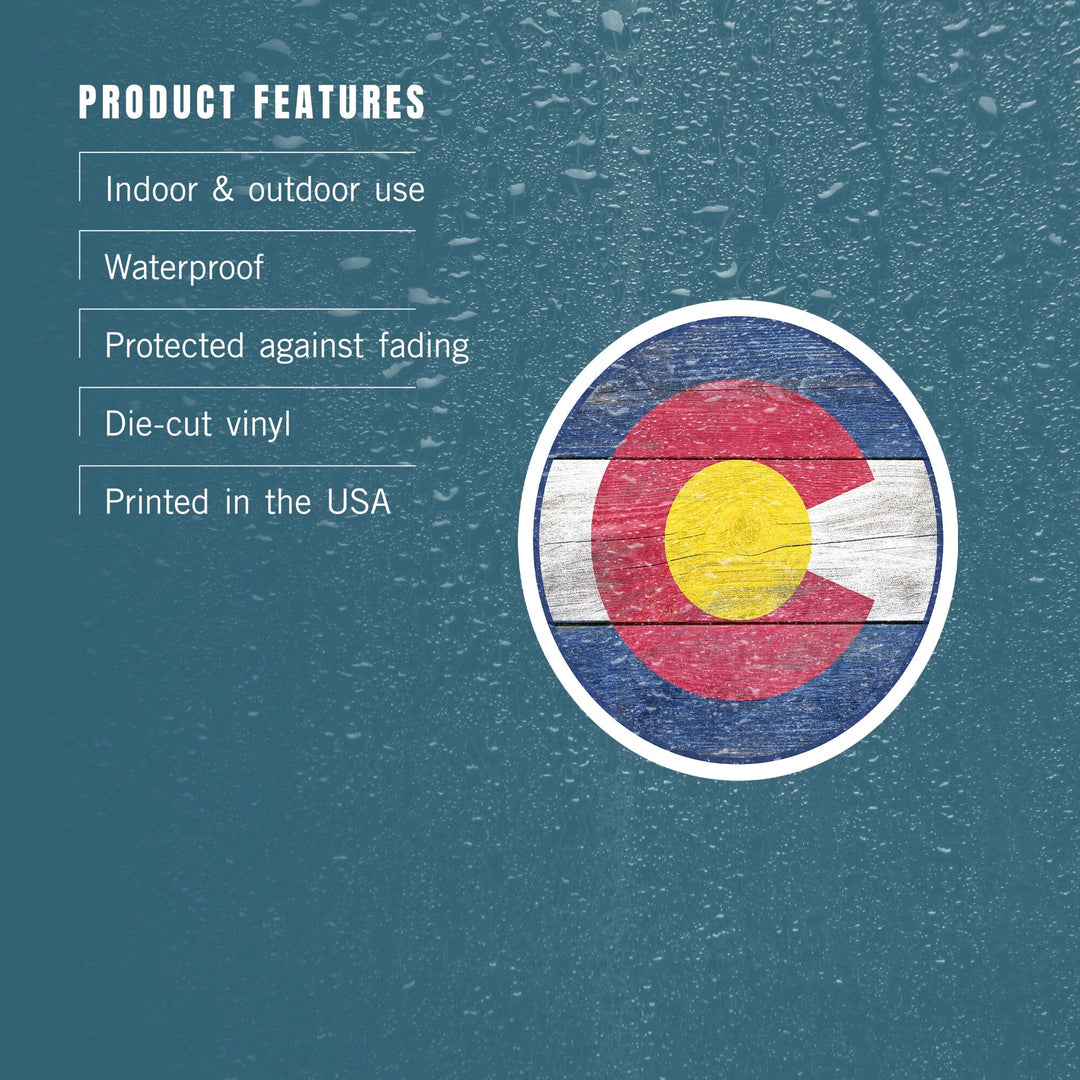 Colorado, Rustic State Flag, Contour, Lantern Press Artwork, Vinyl Sticker Sticker Lantern Press 