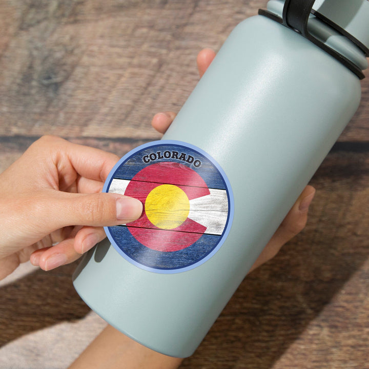 Colorado, Rustic State Flag, Contour, Vinyl Sticker - Lantern Press