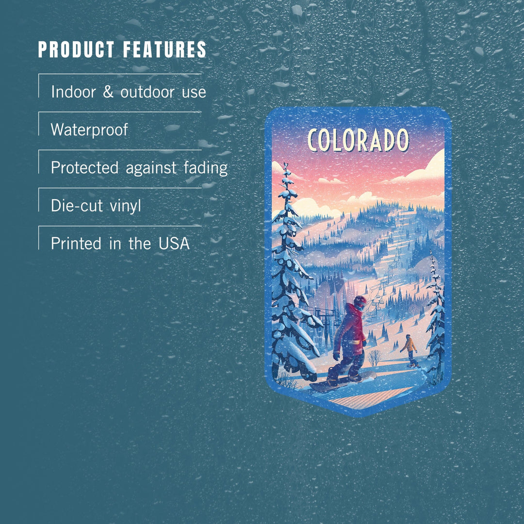 Colorado, Shred the Gnar, Snowboarding, Contour, Vinyl Sticker Sticker Lantern Press 