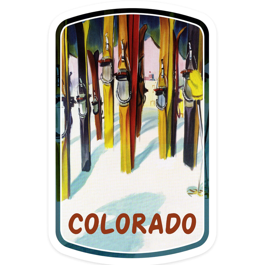 Colorado, Ski, Colorful Skis, Contour, Vinyl Sticker - Lantern Press