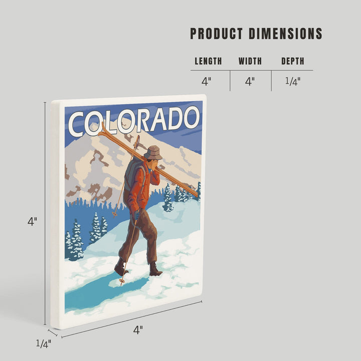 Colorado, Skier Carrying Skis, Coasters Coasters Lantern Press 