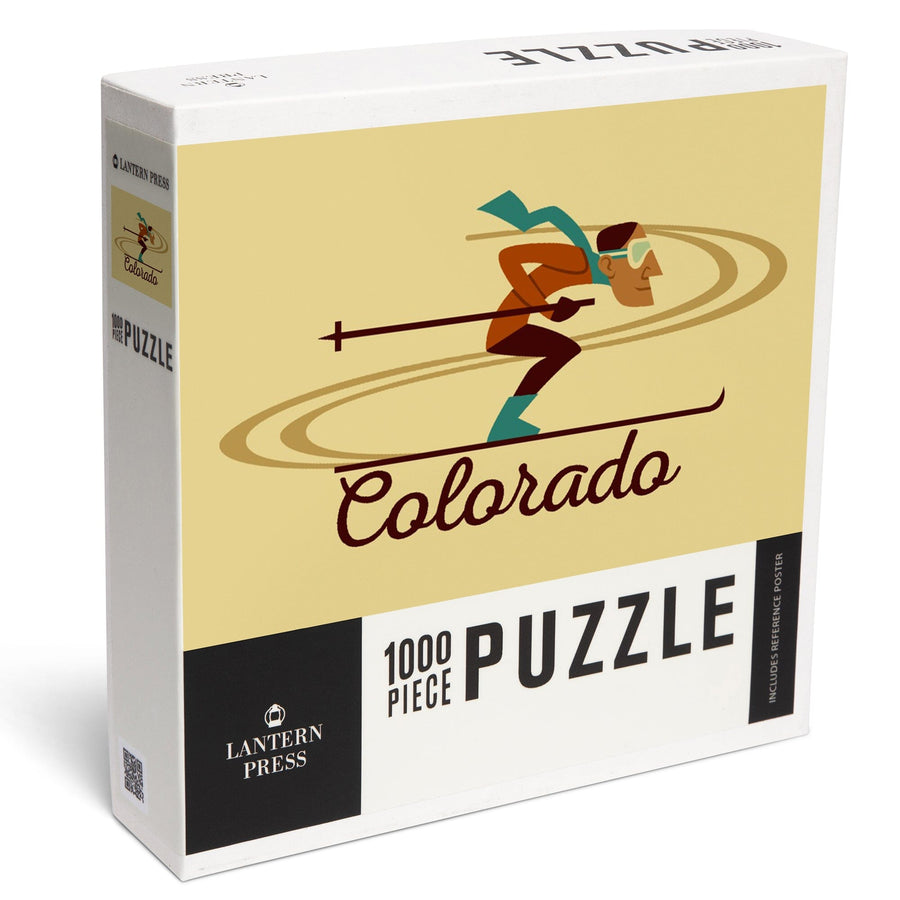 Colorado, Skiing Geometric, Jigsaw Puzzle Puzzle Lantern Press 
