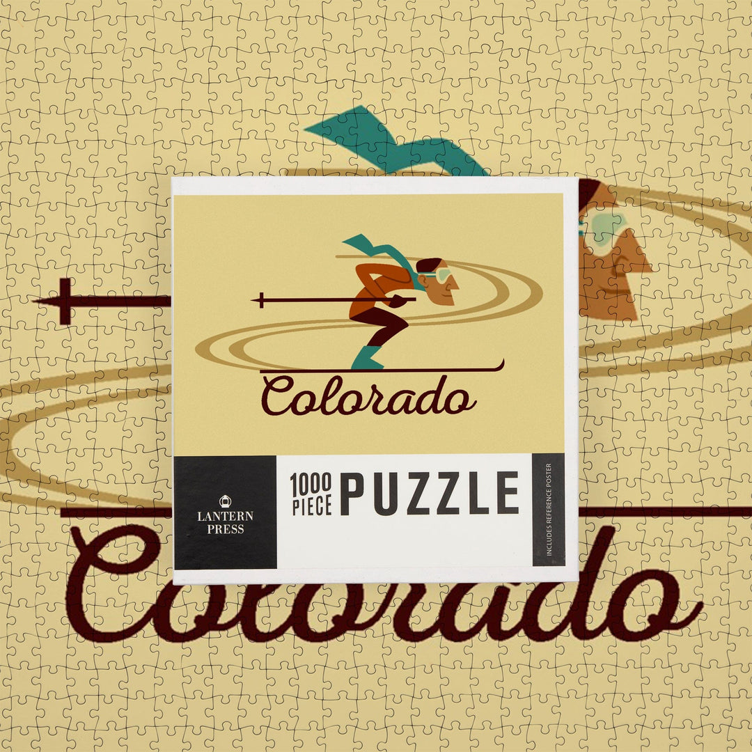 Colorado, Skiing Geometric, Jigsaw Puzzle Puzzle Lantern Press 