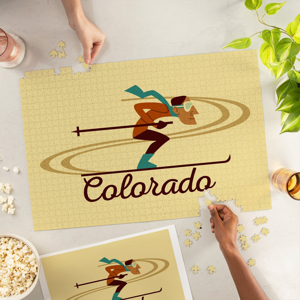 Colorado, Skiing Geometric, Jigsaw Puzzle Puzzle Lantern Press 