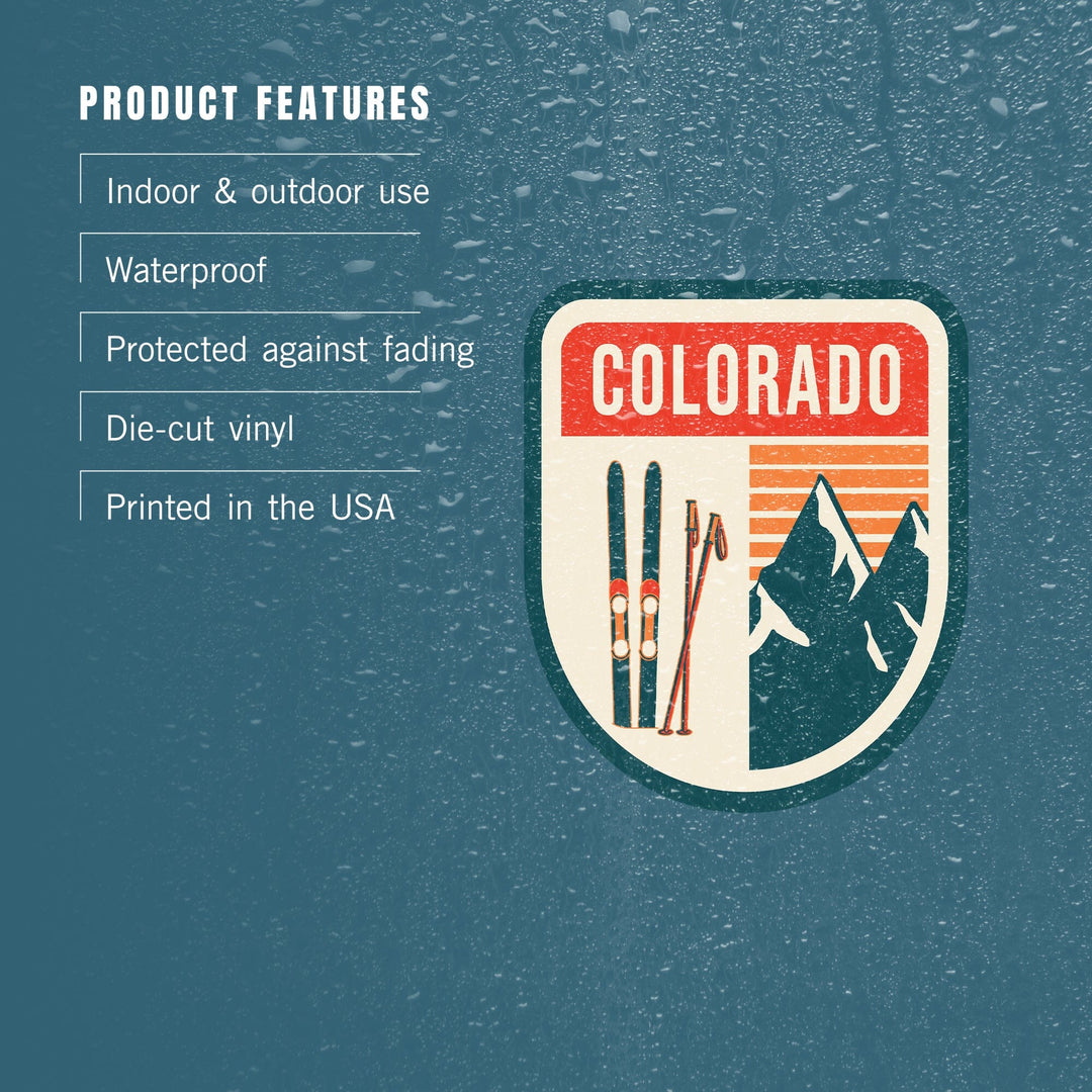 Colorado, Skis & Mountains, Contour, Lantern Press Artwork, Vinyl Sticker Sticker Lantern Press 