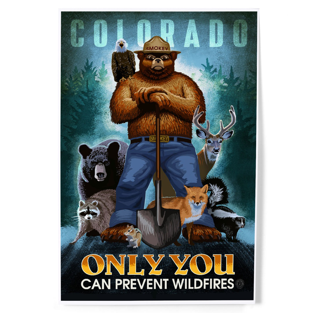 Colorado, Smokey Bear and Friends, Only You Can Prevent Wildfires, Officially Licensed, Art & Giclee Prints Art Lantern Press 12 x 18 Art Print 