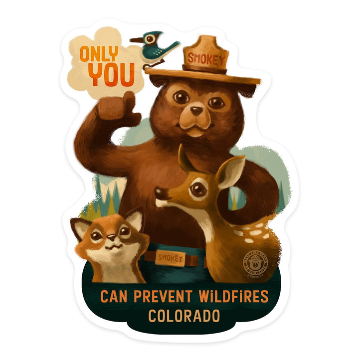 Colorado, Smokey Bear and Friends, Only You, Contour, Vinyl Sticker - Lantern Press