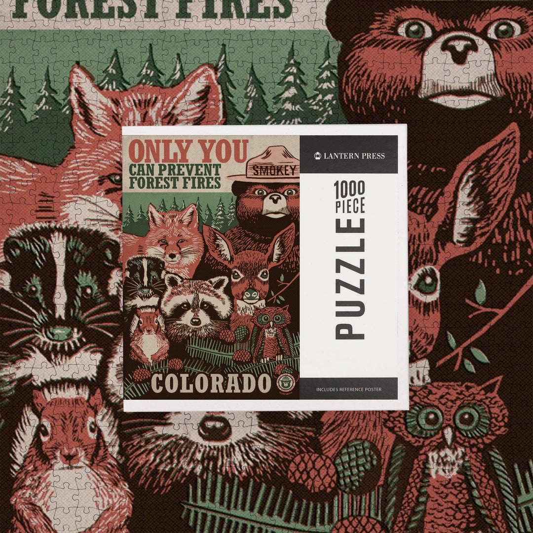 Colorado, Smokey Bear and Woodland Creatures, Jigsaw Puzzle Puzzle Lantern Press 