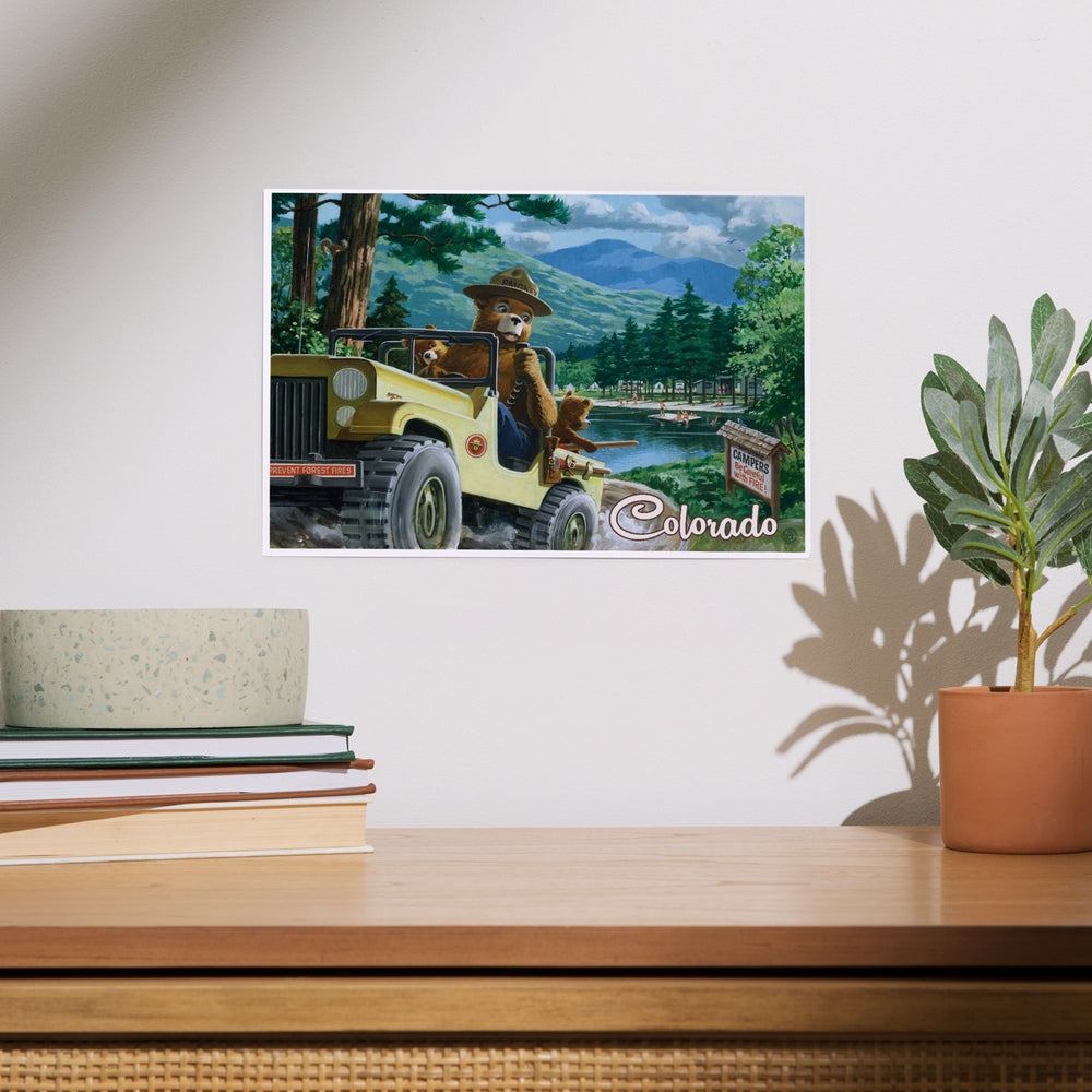 Colorado, Smokey Bear, Leaving in SUV, Officially Licensed Vintage Artwork, Art & Giclee Prints Art Lantern Press 