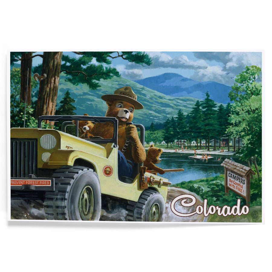 Colorado, Smokey Bear, Leaving in SUV, Officially Licensed Vintage Artwork, Art & Giclee Prints Art Lantern Press 