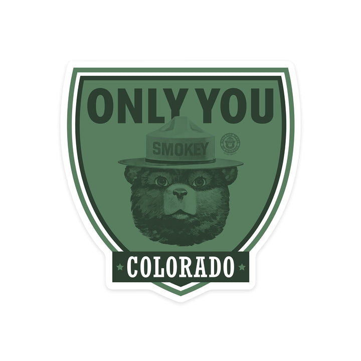 Colorado, Smokey Bear, Only You, Contour, Vinyl Sticker - Lantern Press