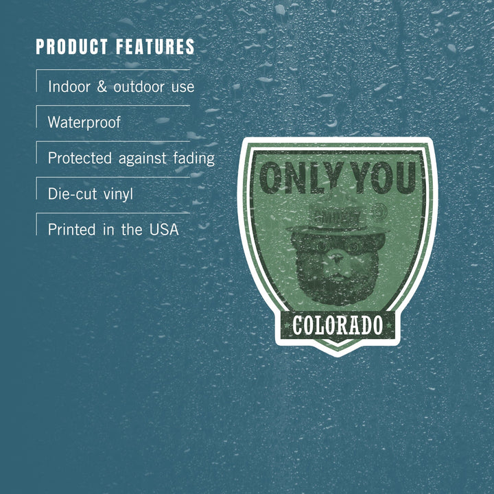 Colorado, Smokey Bear, Only You, Contour, Vinyl Sticker - Lantern Press