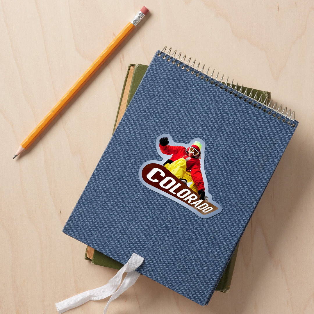 Colorado, Snowboarder, Contour, Vinyl Sticker Sticker Lantern Press 