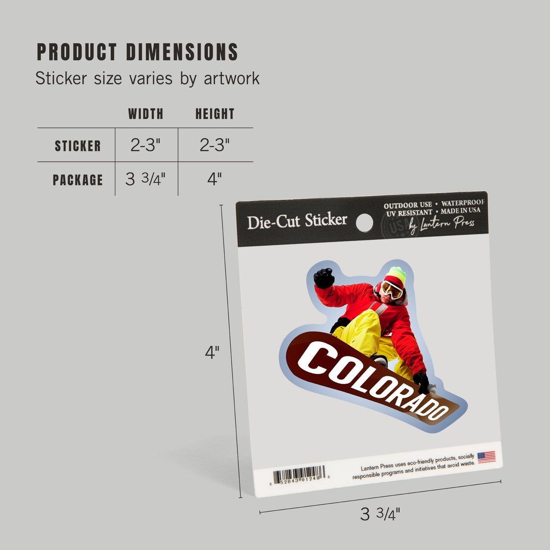 Colorado, Snowboarder, Contour, Vinyl Sticker Sticker Lantern Press 