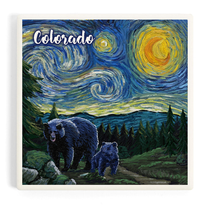 Colorado, Starry Night, Bear and Cub, Coasters Coasters Lantern Press 