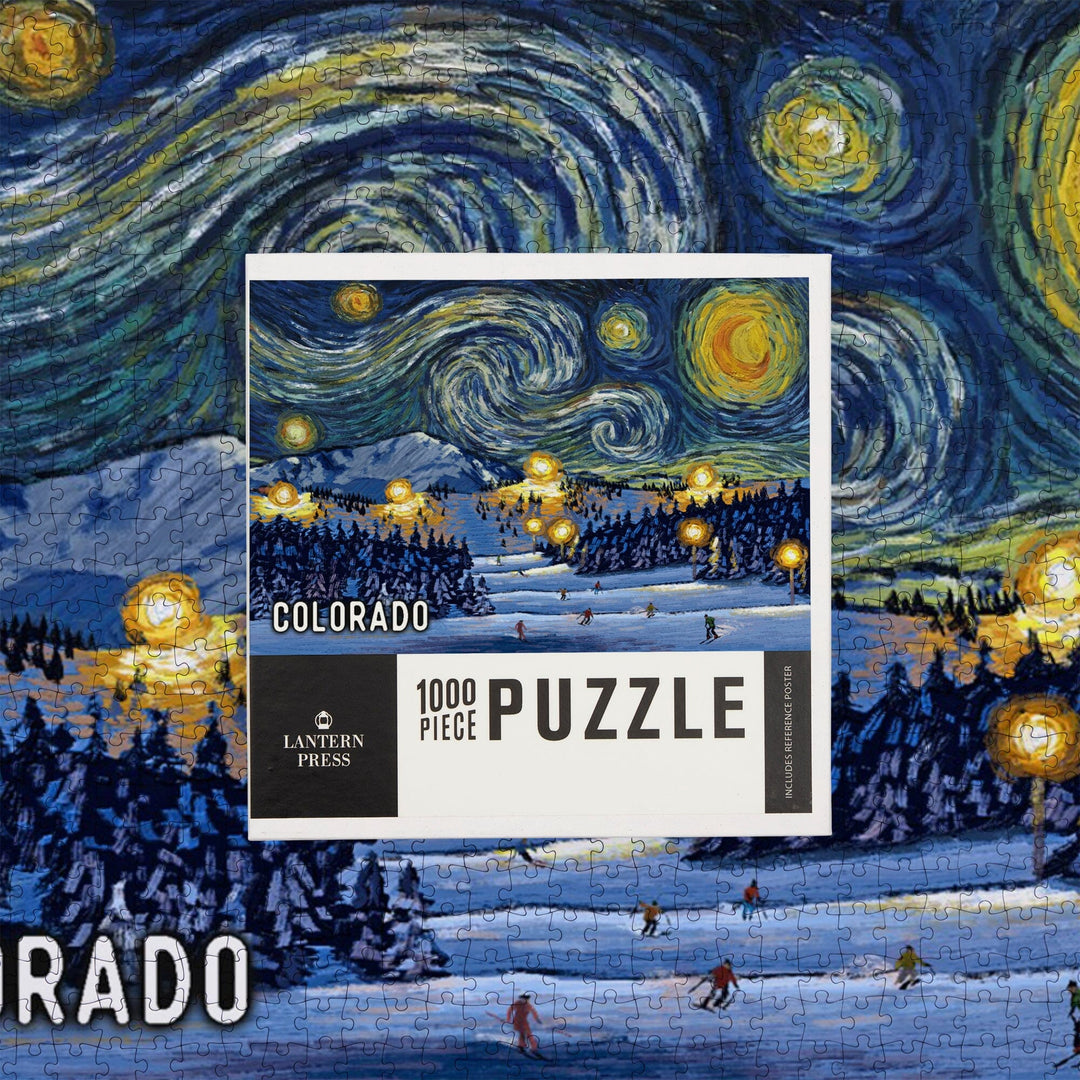 Colorado, Starry Night, Ski, Jigsaw Puzzle Puzzle Lantern Press 