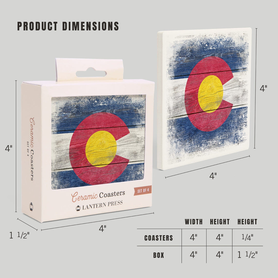 Colorado, State Flag, Rustic, Contour, Lantern Press Artwork, Coaster Set - Lantern Press