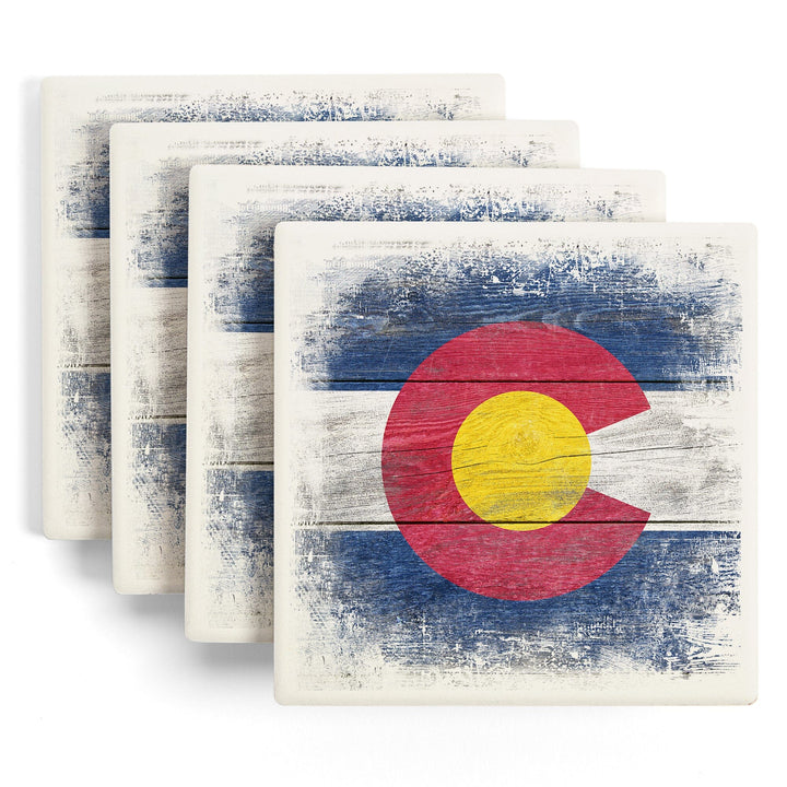 Colorado, State Flag, Rustic, Contour, Lantern Press Artwork, Coaster Set - Lantern Press