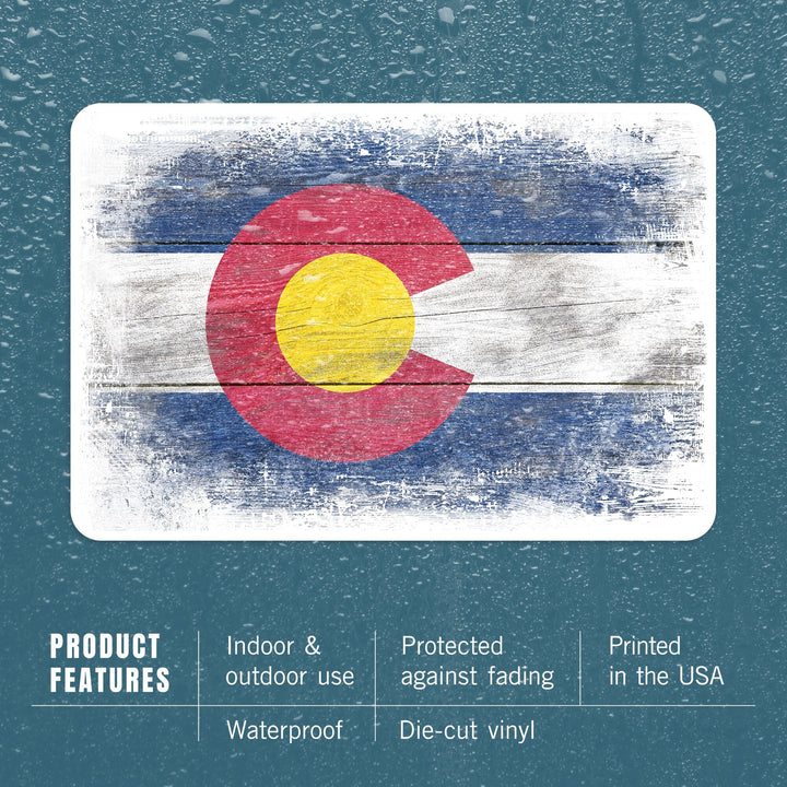 Colorado, State Flag, Rustic, Contour, Lantern Press Artwork, Vinyl Sticker Sticker Lantern Press 