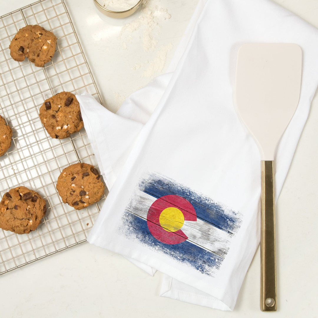 Colorado, State Flag, Rustic, Contour, Organic Cotton Kitchen Tea Towels Kitchen Lantern Press 