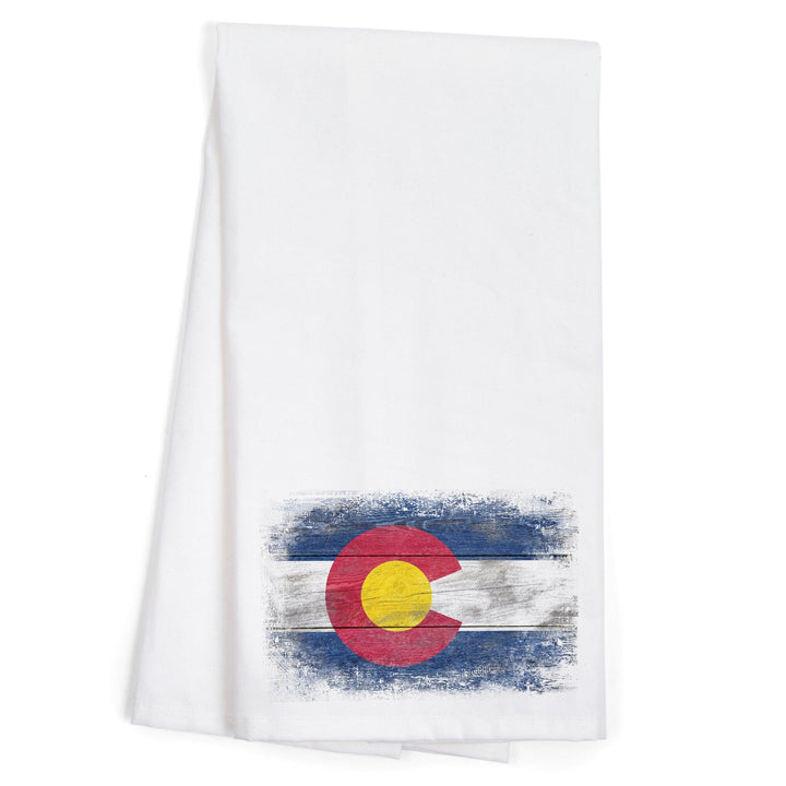 Colorado, State Flag, Rustic, Contour, Organic Cotton Kitchen Tea Towels Kitchen Lantern Press 