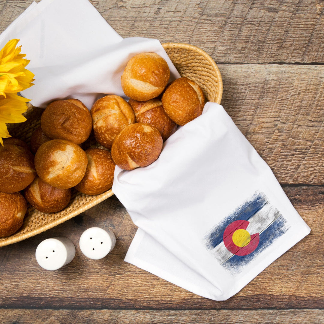Colorado, State Flag, Rustic, Contour, Organic Cotton Kitchen Tea Towels Kitchen Lantern Press 