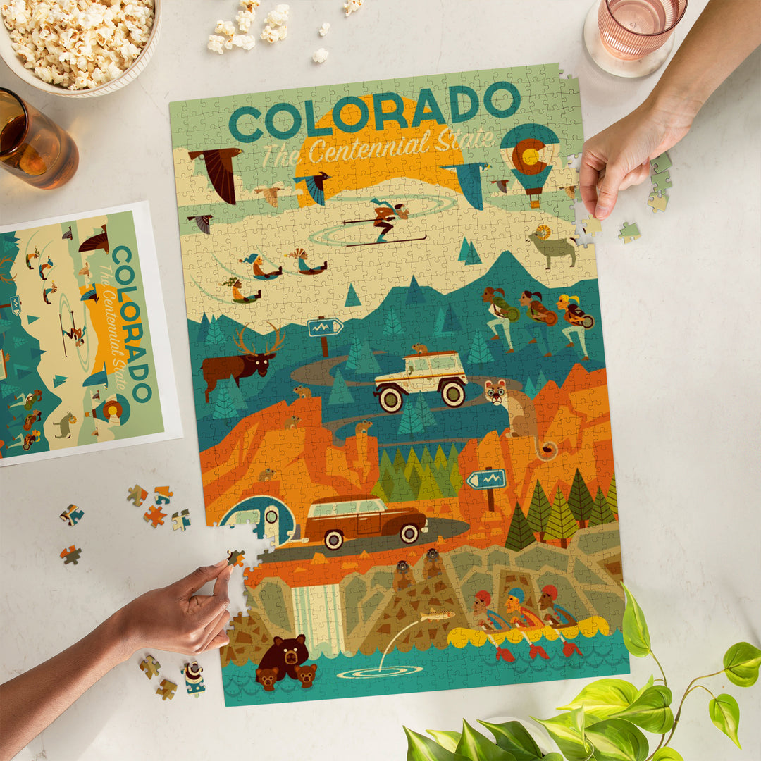 Colorado, The Centennial State, Geometric, Jigsaw Puzzle Puzzle Lantern Press 